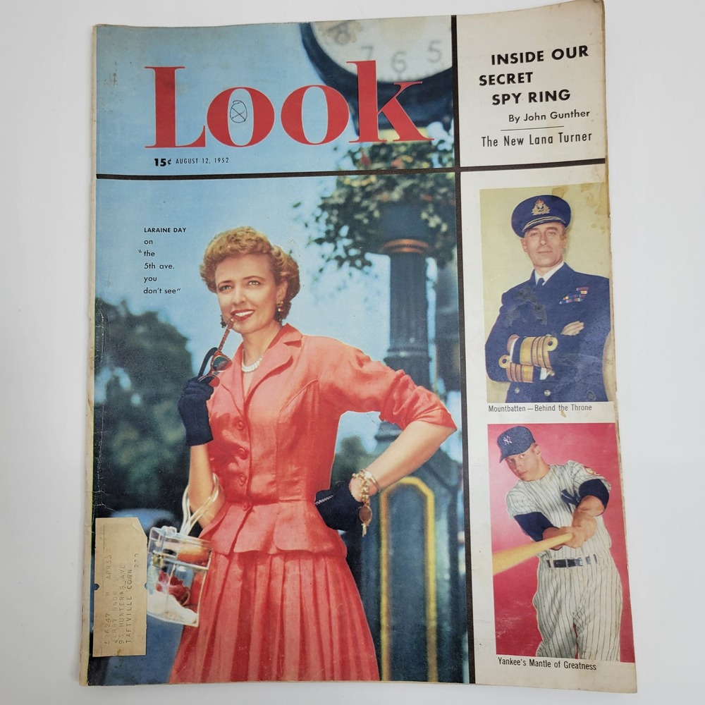 Vintage LOOK Magazine August 12 1952 Mickey‎ Mantle Laraine Day Camel Ad